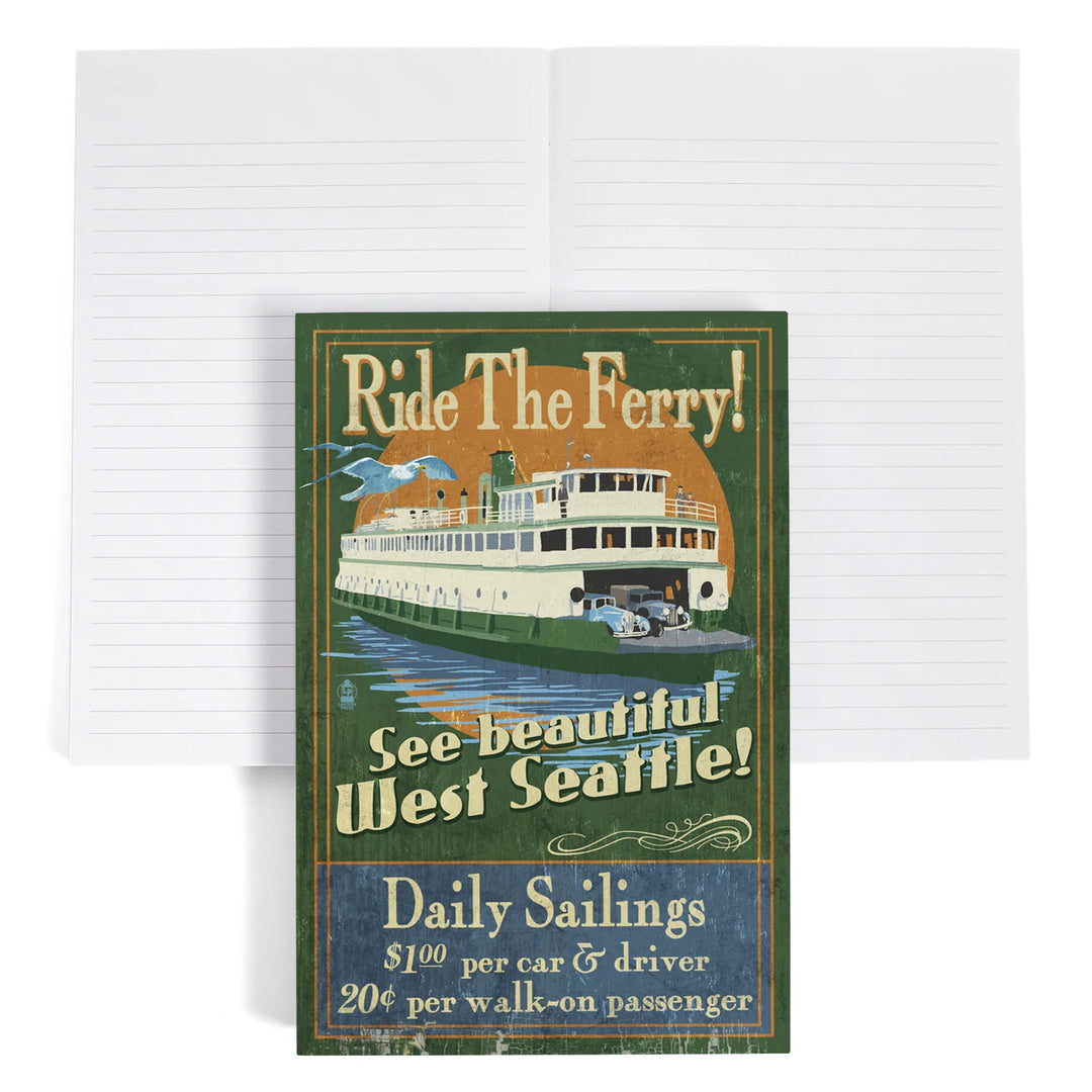 Lined 6x9 Journal, West Seattle, Ferry Vintage Sign, Lay Flat, 193 Pages, FSC paper