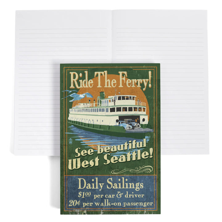 Lined 6x9 Journal, West Seattle, Ferry Vintage Sign, Lay Flat, 193 Pages, FSC paper