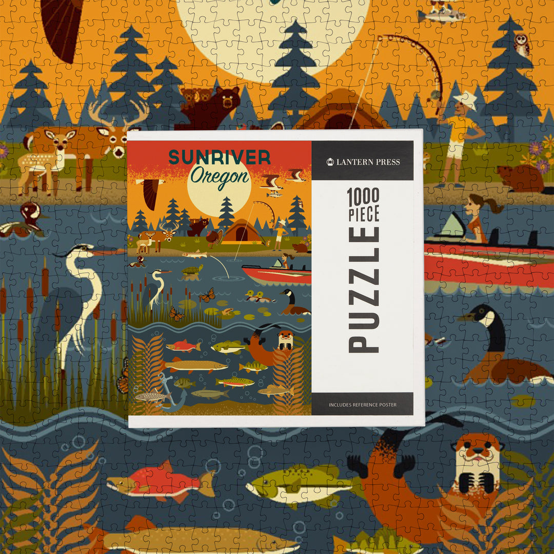 Sunriver, Oregon, Geometric, Lake and River, Jigsaw Puzzle