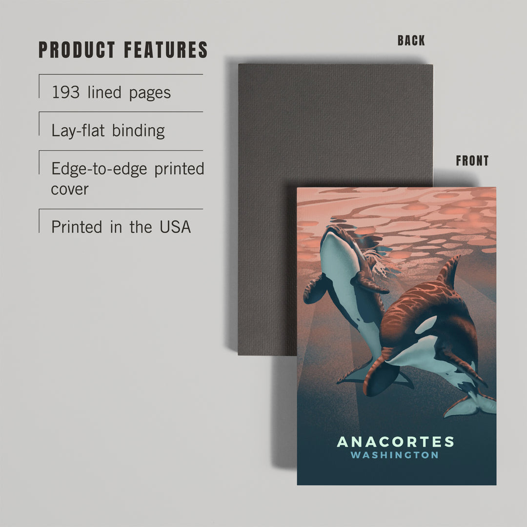 Lined 6x9 Journal, Anacortes, Washington, Orca, Lithograph, Lay Flat, 193 Pages, FSC paper