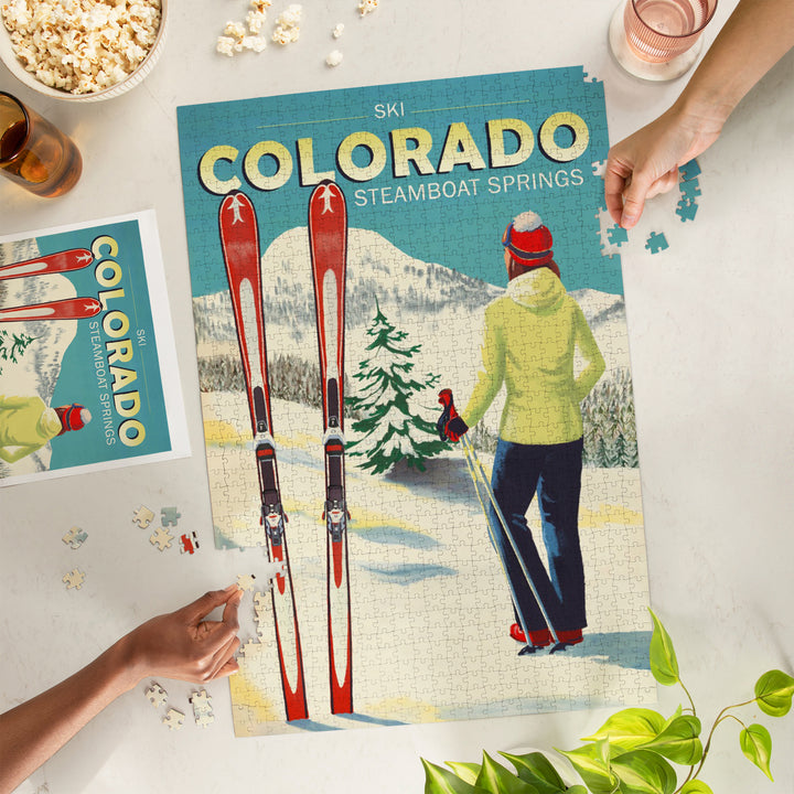 Steamboat Springs, Colorado, Woman Skier Mountain View, Ski Aspen, 1000 Piece Jigsaw Puzzle