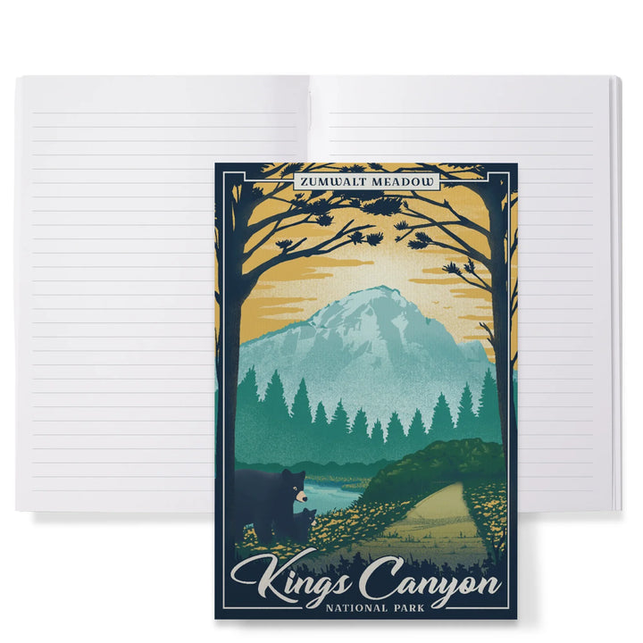 Lined 6x9 Journal, Kings Canyon National Park, California, Lithograph National Park Series, Zumwalt Meadow, Lay Flat, 193 Pages, FSC paper