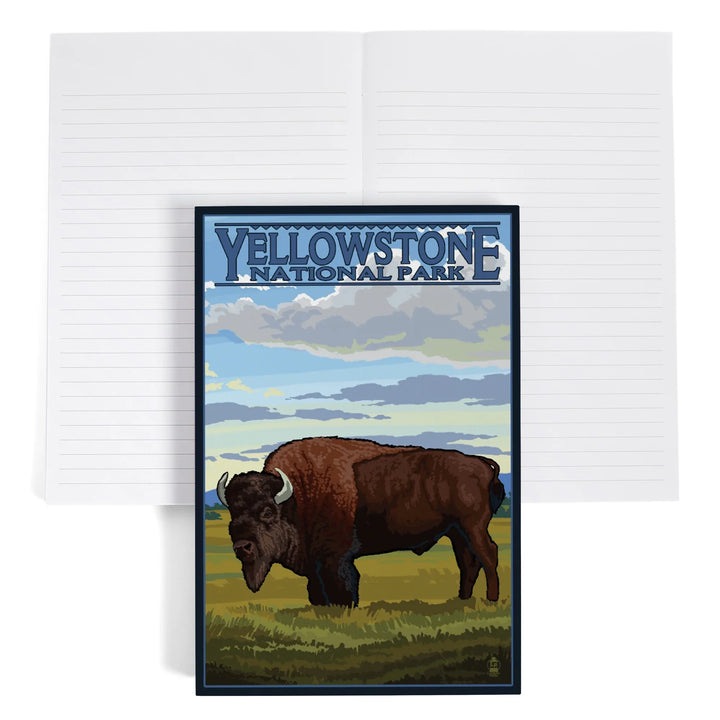 Lined 6x9 Journal, Yellowstone National Park, Wyoming, Bison in Field Scene, Lay Flat, 193 Pages, FSC paper