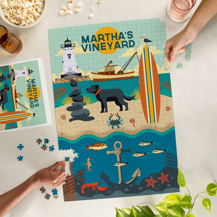 Martha's Vineyard, Massachusetts, Geometric, Beach, Edgartown Lighthouse, Jigsaw Puzzle