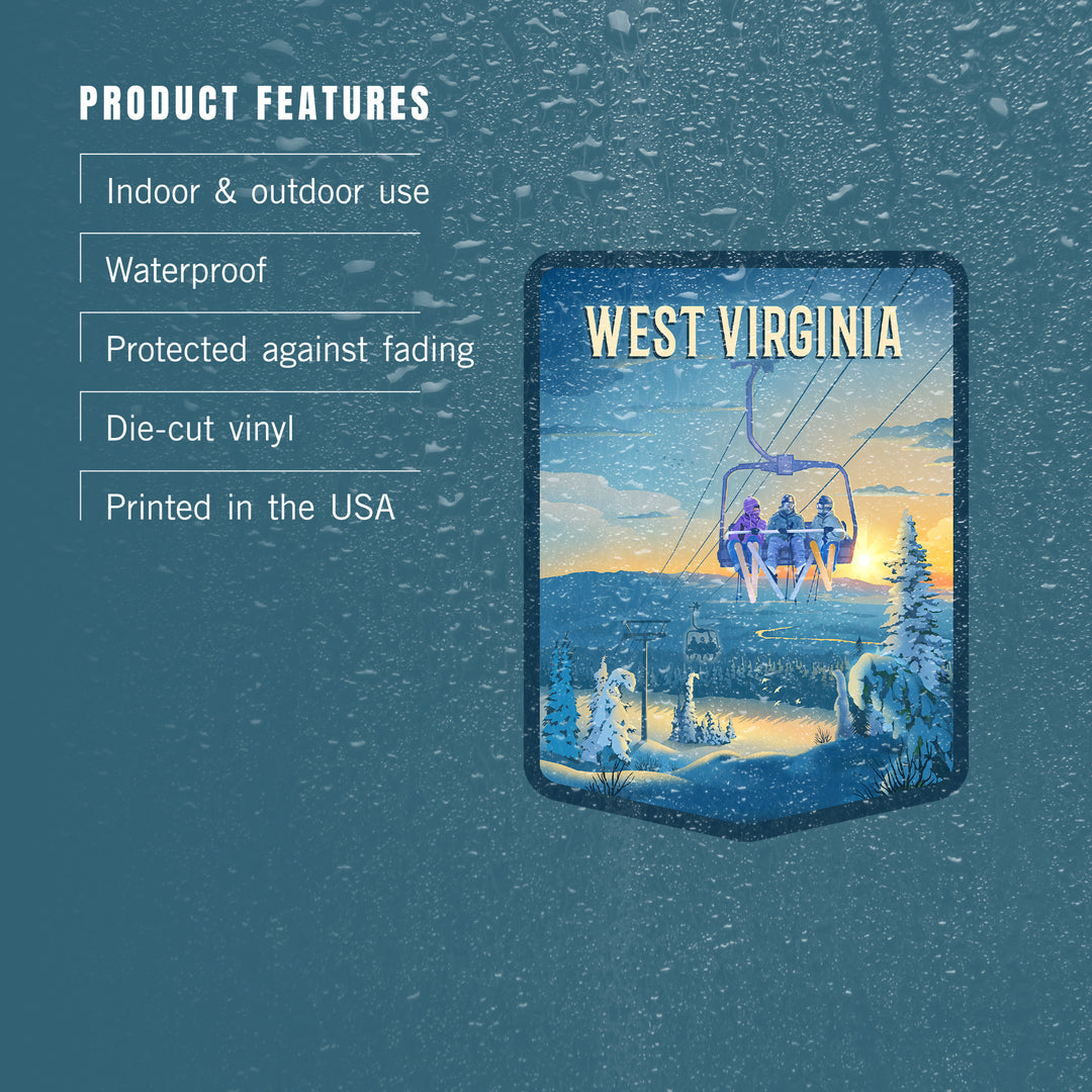 West Virginia, Lithograph, Chairlift, Vinyl Sticker