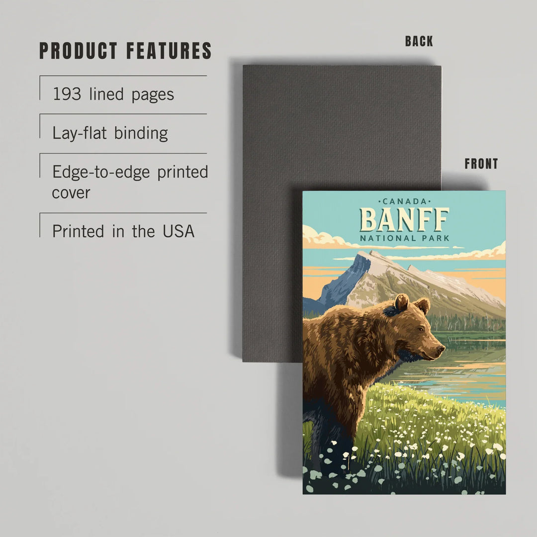 Lined 6x9 Journal, Banff National Park, Canada, Mount Rundle and Bear, Painterly, Lay Flat, 193 Pages, FSC paper