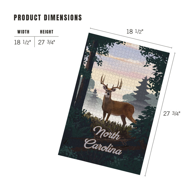 North Carolina, Painterly, Deer and Sunrise, 1000 Piece Jigsaw Puzzle