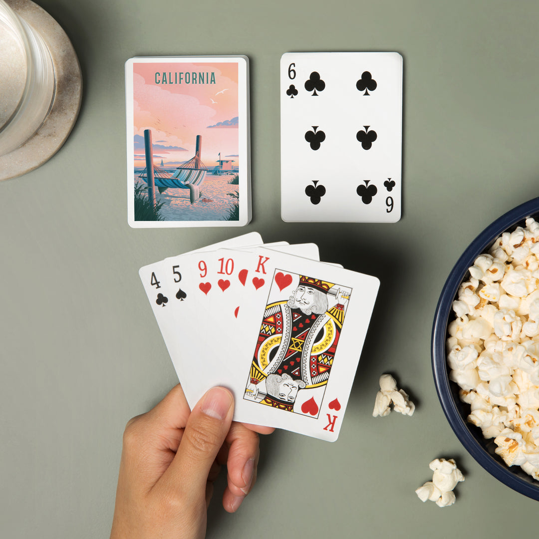 Playing Cards, California, Lithograph, Salt Air, No Cares, Hammock on Beach, 52 Card Deck with Jokers in Box, Unique Art