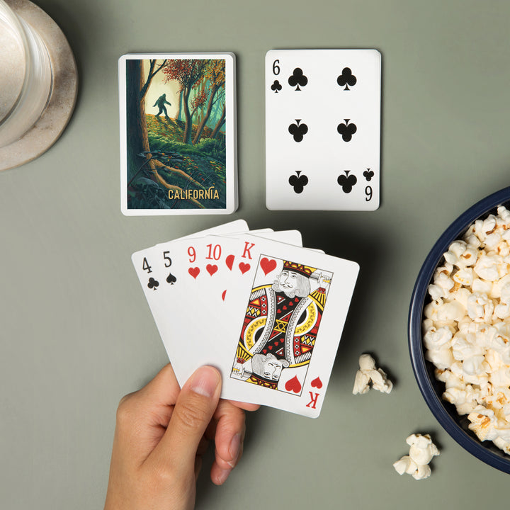 Playing Cards, California, Wanderer, Bigfoot in Forest, 52 Card Deck with Jokers in Box, Unique Art