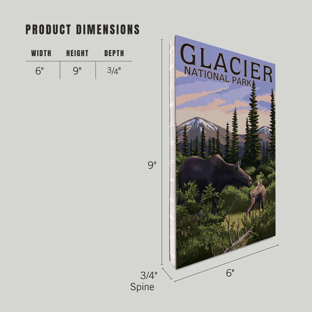 Lined 6x9 Journal, Glacier National Park, Montana, Moose and Calf, Lay Flat, 193 Pages, FSC paper
