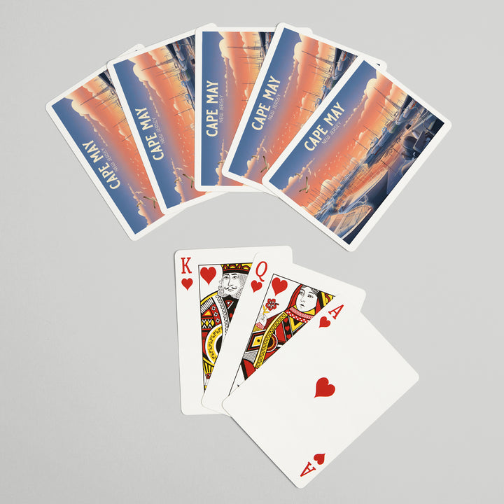 Playing Cards, Cape May, New Jersey, Lithograph, Home Sweet Harbor, Boats in Marina, 52 Card Deck with Jokers in Box, Unique Art