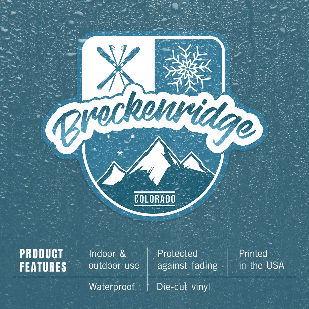 Breckenridge, Colorado, Ski, Mountain & Snowflake, Contour, Lantern Press Artwork, Vinyl Sticker