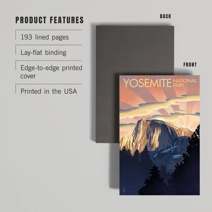 Lined 6x9 Journal, Yosemite National Park, California, Half Dome, Lithograph, Lay Flat, 193 Pages, FSC paper