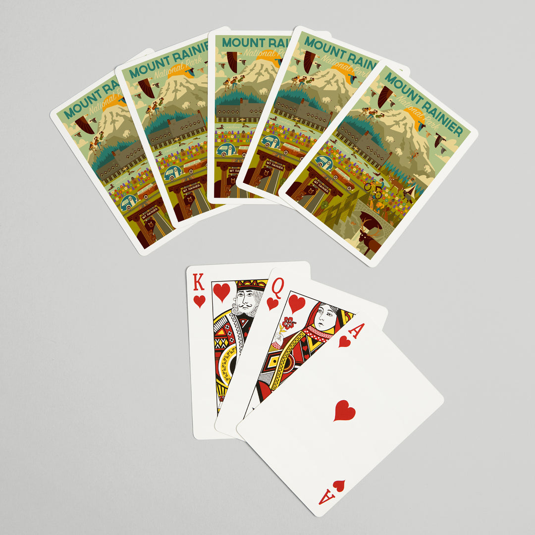 Playing Cards, Mount Rainier National Park, Washington, Geometric National Park Series, 52 Card Deck with Jokers in Box, Unique Art