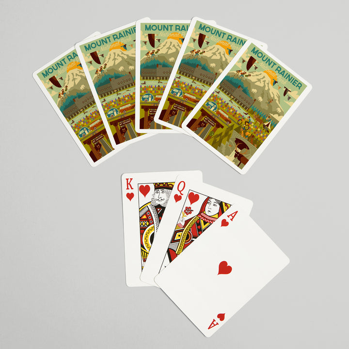 Playing Cards, Mount Rainier National Park, Washington, Geometric National Park Series, 52 Card Deck with Jokers in Box, Unique Art