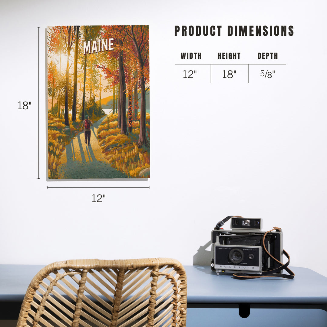 Maine, Walk In The Woods, Day Hike, Wood Signs and Postcards - Lantern Press