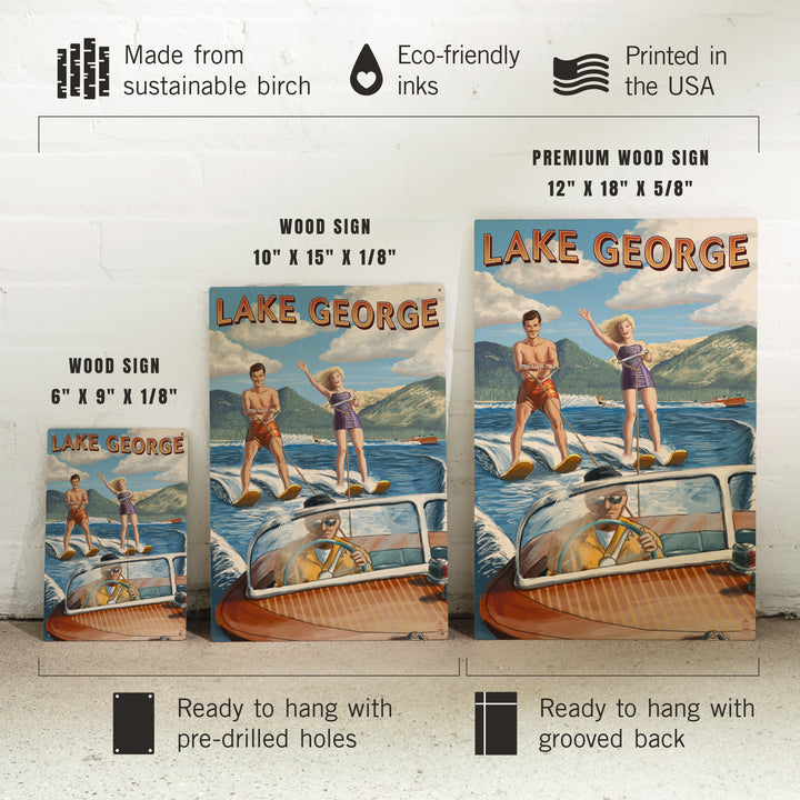 Lake George, New York, Water Skiing Scene, Lantern Press Artwork, Wood Signs and Postcards