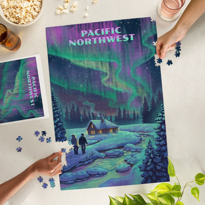 Pacific Northwest, Northern Lights and Cabin, 1000 Piece Jigsaw Puzzle