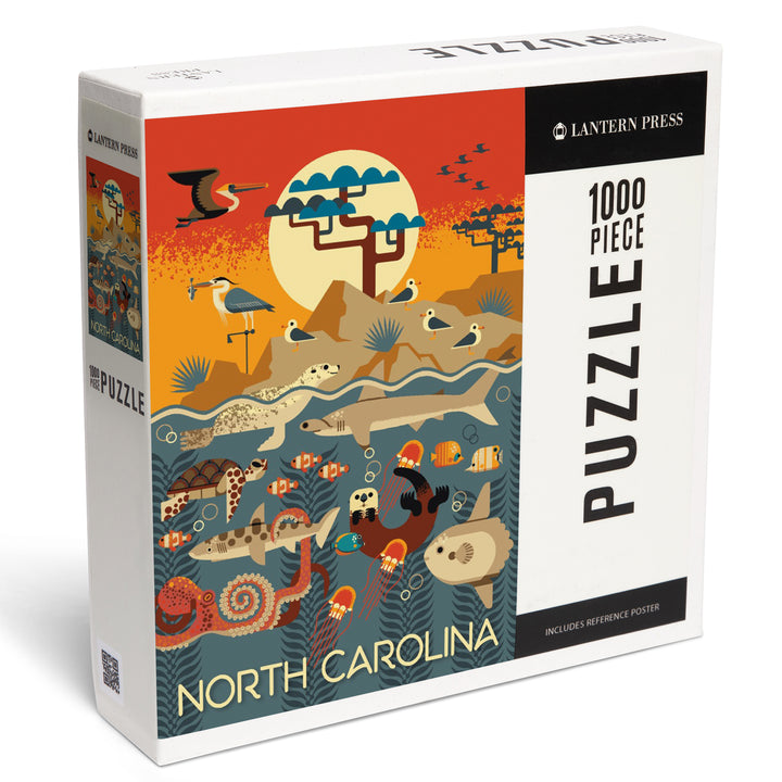 North Carolina Wildlife – Wilderness and Marine Life Illustration, 1000 Piece Jigsaw Puzzle