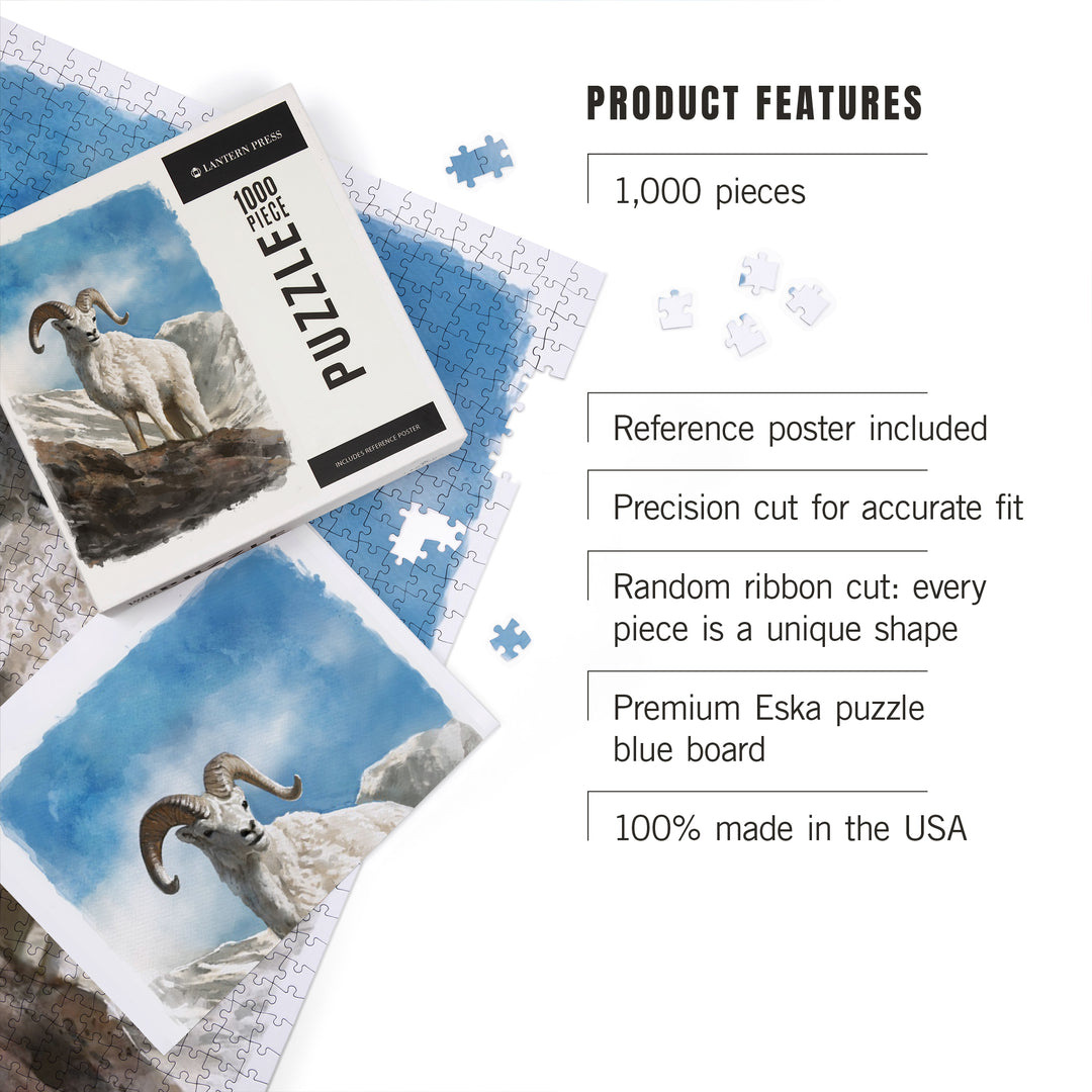 Watercolor Study, Dall Sheep, 1000 Piece Jigsaw Puzzle