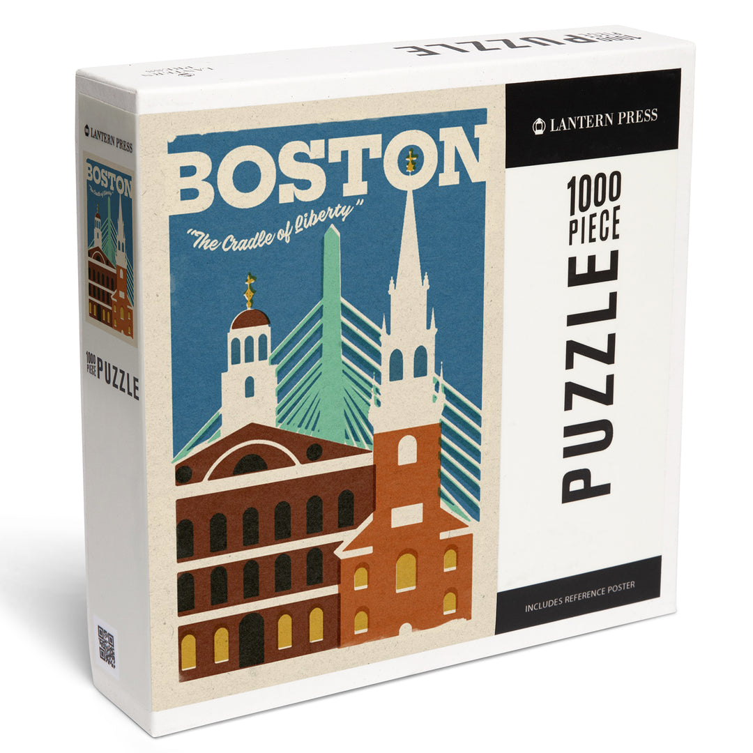 Boston, Massachusetts, Woodblock City Series, Historic and Modern, 1000 Piece Jigsaw Puzzle