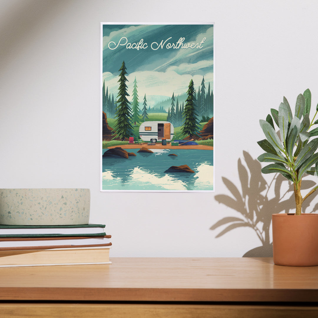 Pacific Northwest, Outdoor Activity, At Home Anywhere, Camper in Evergreens art prints, metal signs