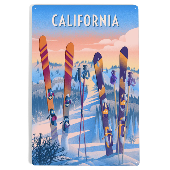 California, Prepare for Takeoff, Skis In Snowbank, Metal Signs