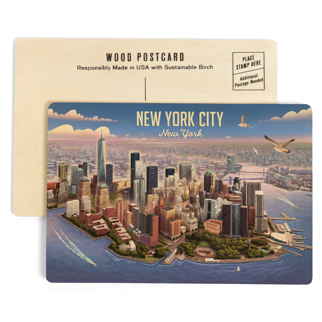 New York City, New York, Lithograph, Lower, Wood Sign and Postcards