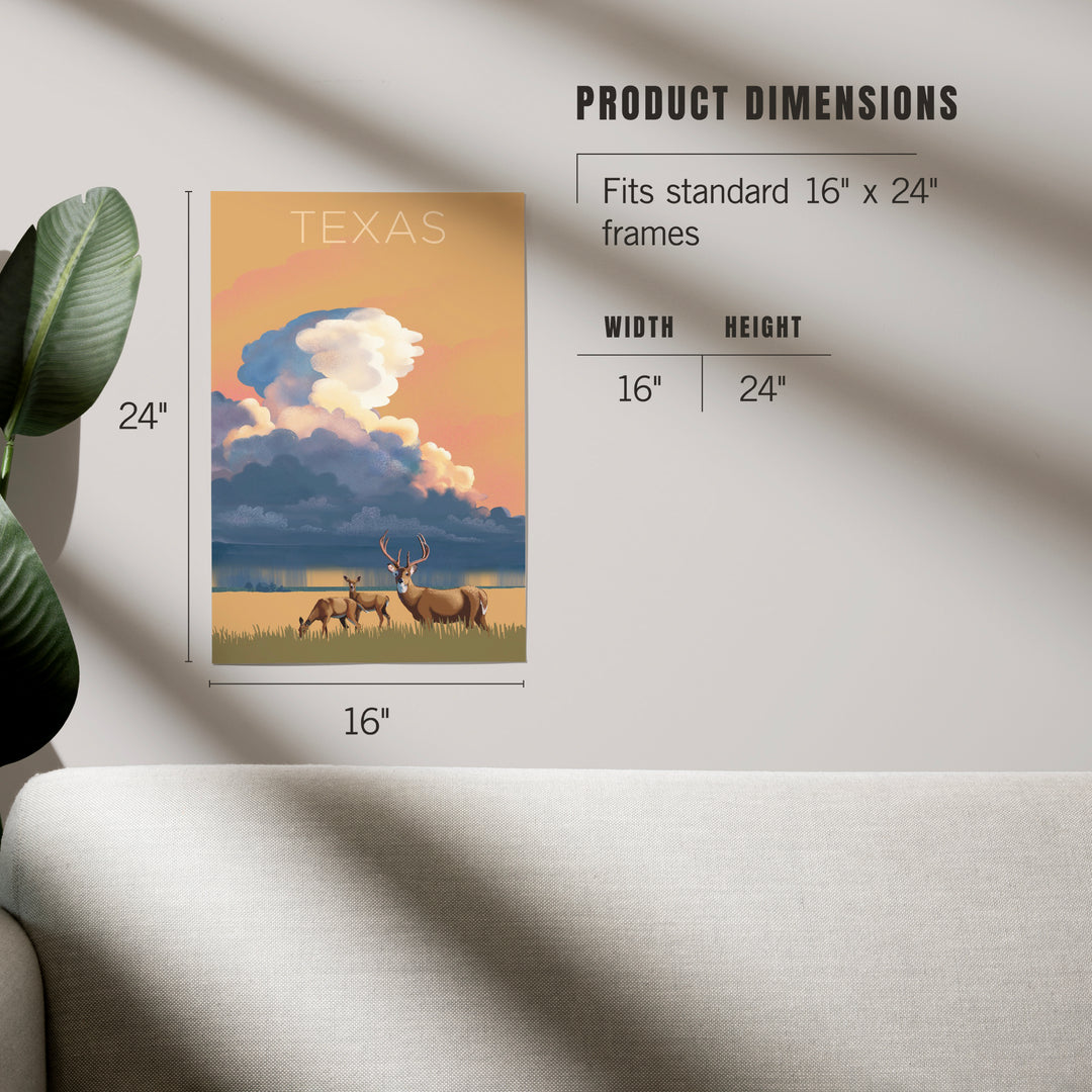 Texas, White-tailed Deer and Rain Cloud, Lithograph, Art & Giclee Prints