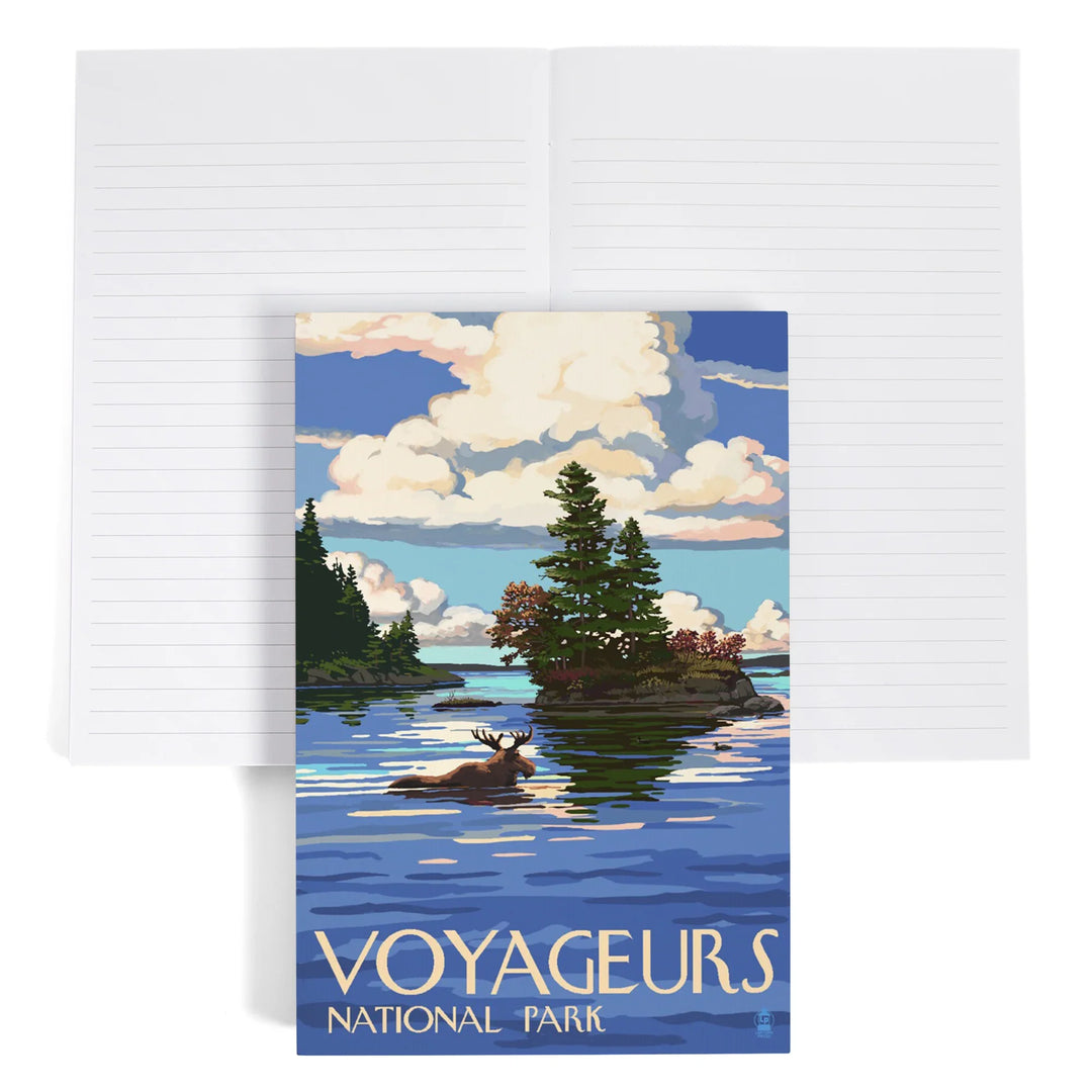 Lined 6x9 Journal, Voyageurs National Park, Minnesota, Moose Swimming, Lay Flat, 193 Pages, FSC paper