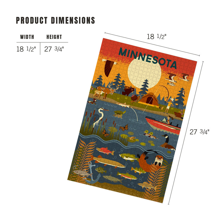 Minnesota, Geometric, Lake and River, 1000 Piece Jigsaw Puzzle