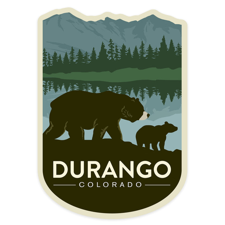Durango, Colorado, Grizzly Bear and Cub, Contour, Vinyl Sticker