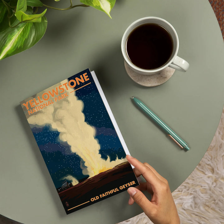 Lined 6x9 Journal, Yellowstone National Park, Wyoming, Old Faithful at Night, Lay Flat, 193 Pages, FSC paper