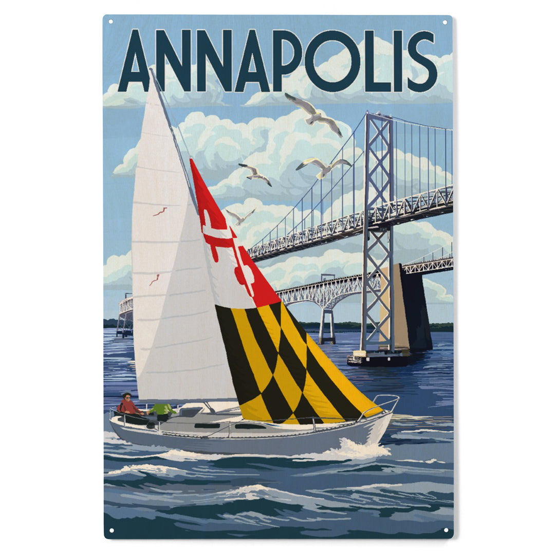 Annapolis, Maryland, Sloop Sailboat and, Wood Sign and Postcards