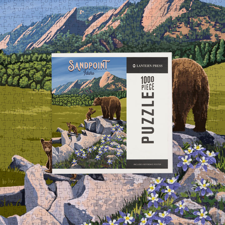 Sandpoint, Idaho, Painterly, Bear and Cubs, Jigsaw Puzzle