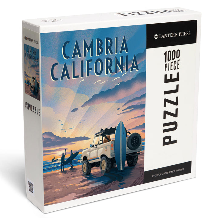 Cambria, California, Lithograph, Surfers on Beach, 1000 Piece Jigsaw Puzzle
