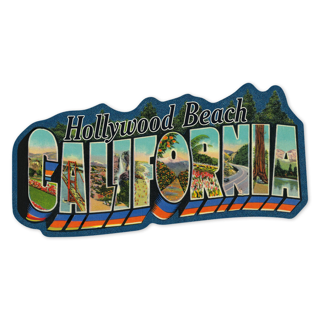 Hollywood Beach, California, Greetings, Contour, Vintage Postcard, Vinyl Sticker