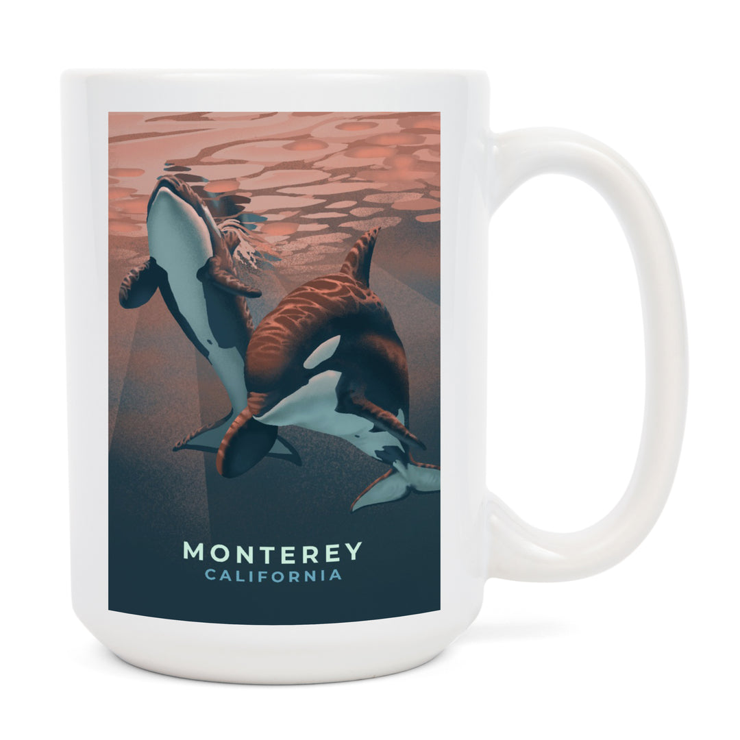 Monterey, California, Orca, Lithograph, Ceramic Mug