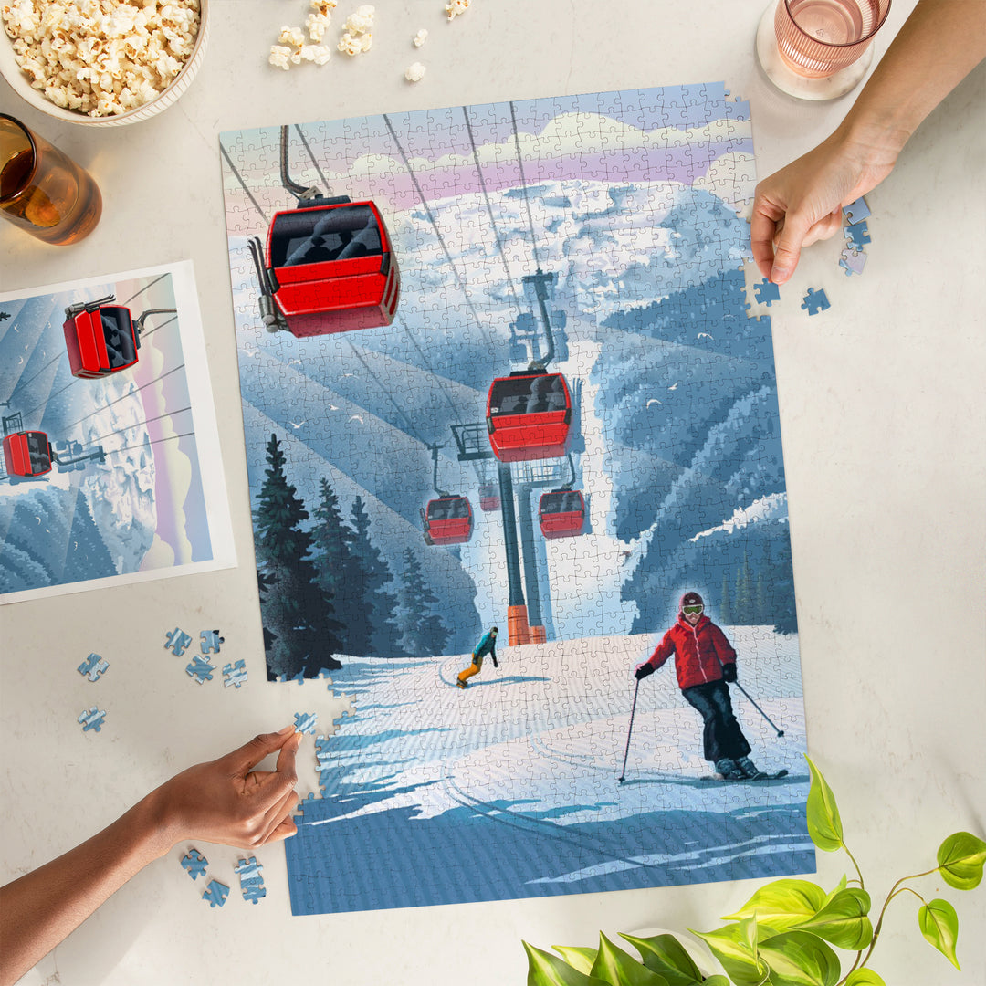 Lithograph, Gondolas, Red, 1000 Piece Jigsaw Puzzle