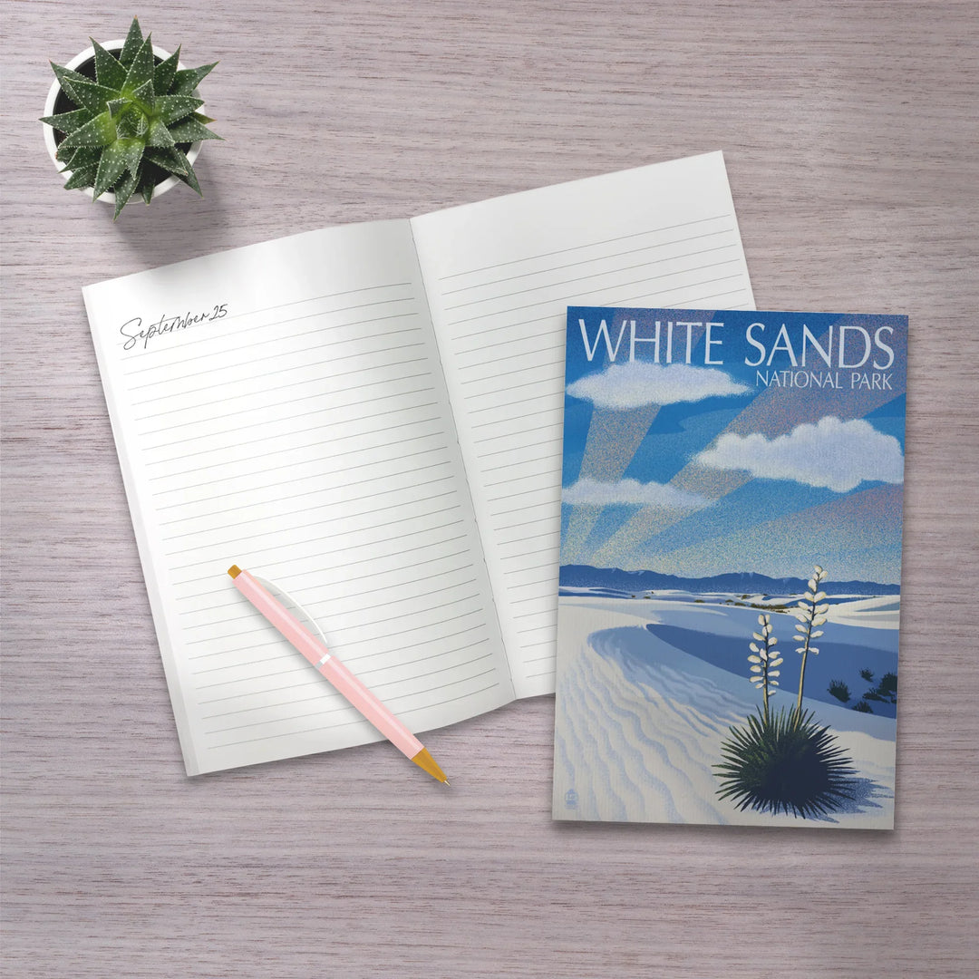 Lined 6x9 Journal, White Sands National Park, New Mexico, Day Scene, Lithograph, Lay Flat, 193 Pages, FSC paper