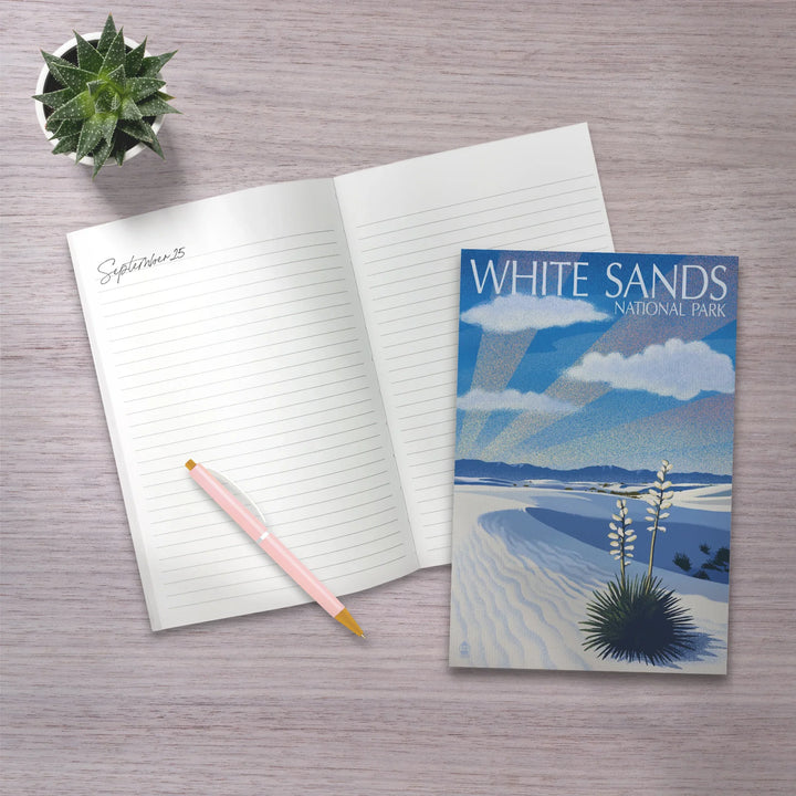 Lined 6x9 Journal, White Sands National Park, New Mexico, Day Scene, Lithograph, Lay Flat, 193 Pages, FSC paper