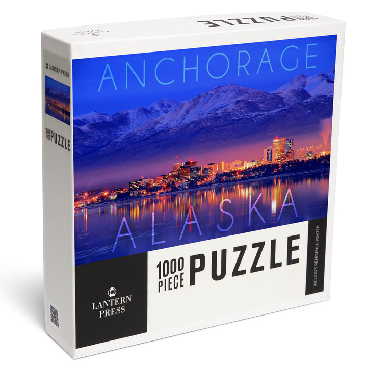 Anchorage, Alaska, Cityscape and Mountains at Night, 1000 Piece Jigsaw Puzzle