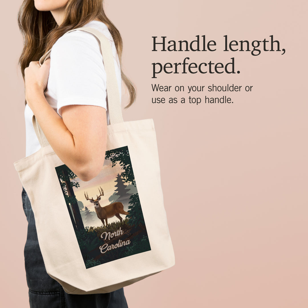 North Carolina, Painterly, Deer and Sunrise, Tote Bag