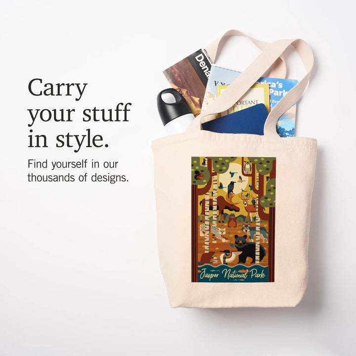 Jasper National Park, Canada, Forest Animals, Geometric, Tote Bag