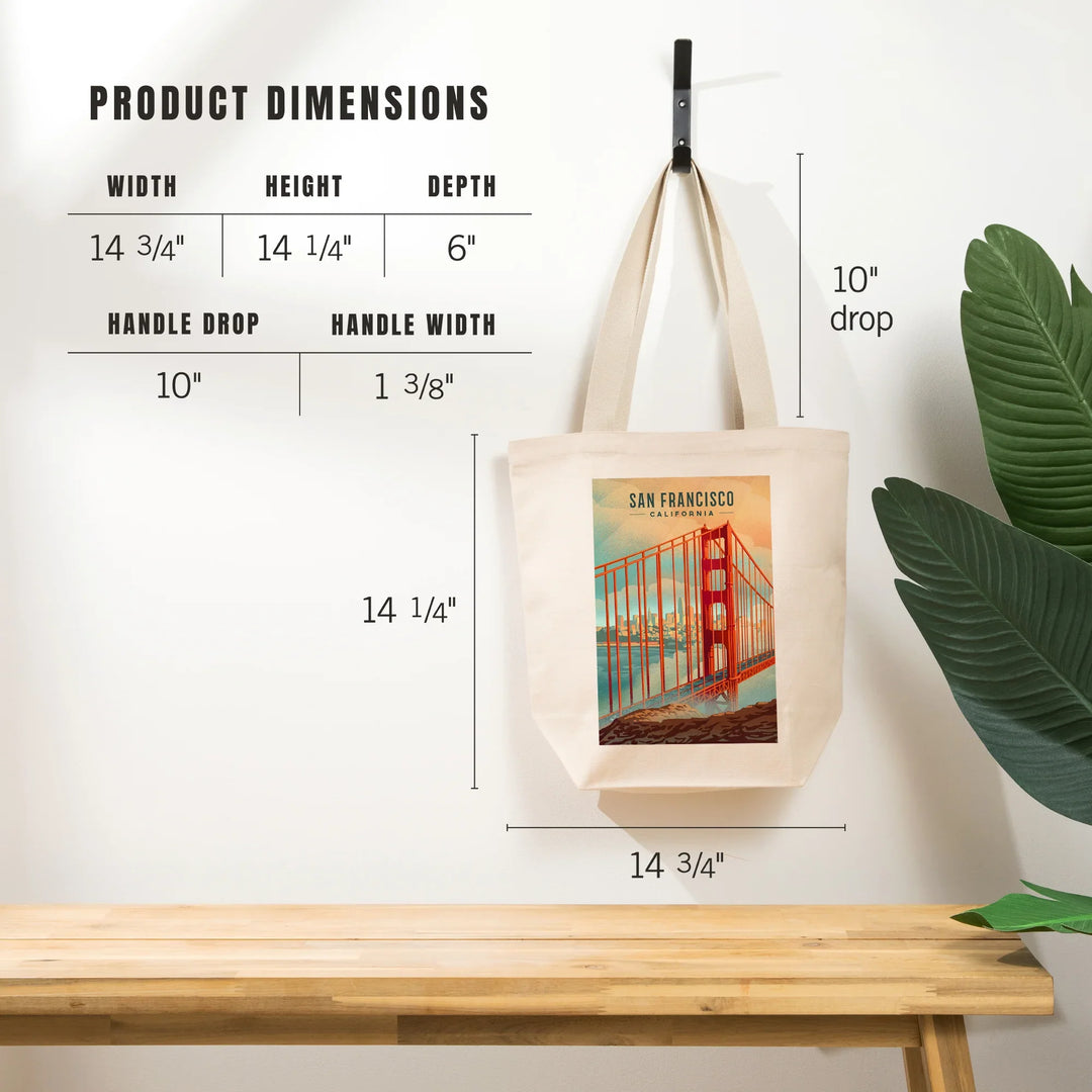 San Francisco, California, Lithograph, City Series, Tote Bag