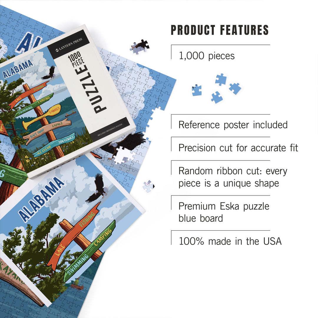 Alabama, Signpost, Lake and Eagle, Jigsaw Puzzle