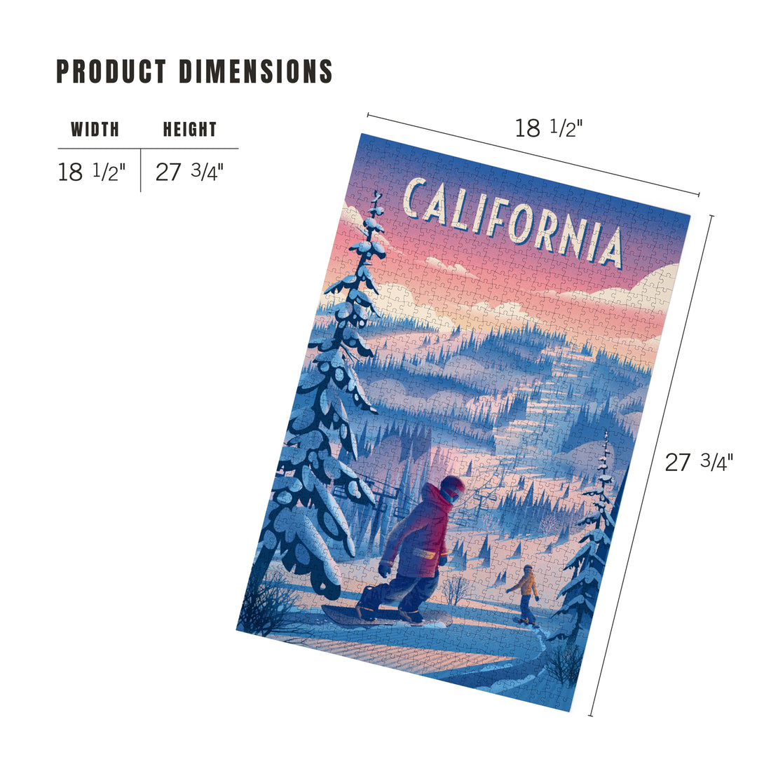 California, Shred the Gnar, Snowboarding, Jigsaw Puzzle - Lantern Press