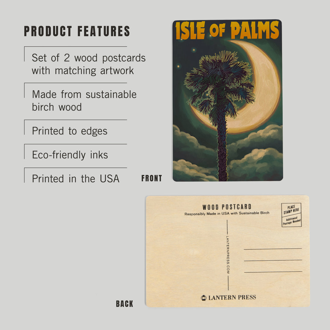 Isle of Palms, South Carolina, Palmetto Moon and Palm, Wood Sign and Postcards