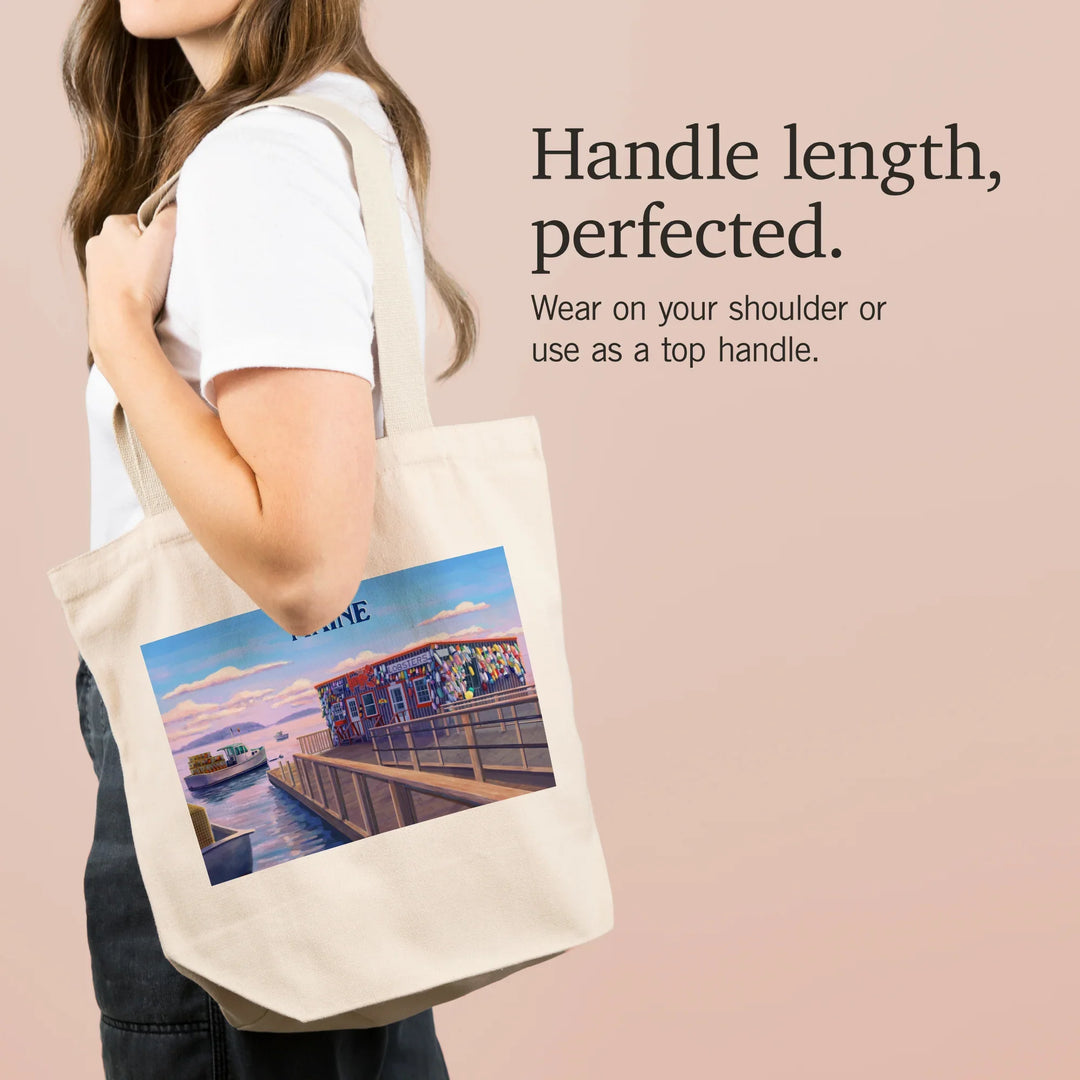 Maine, Oil Painting, Looking Out Onto Harbor, Tote Bag