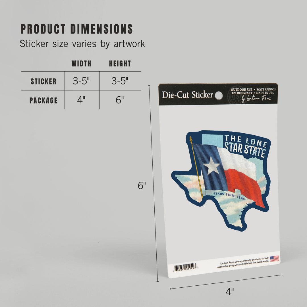 Texas, Vintage Texas Flag, Lone Star State, Contour, V2, Vintage Art, Vinyl Sticker